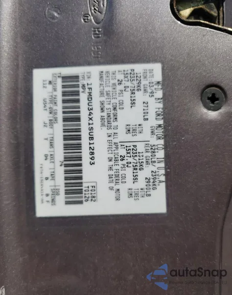 1995 Ford Explorer из США, поврежденный, VIN 1FMDU34X1SUB12893